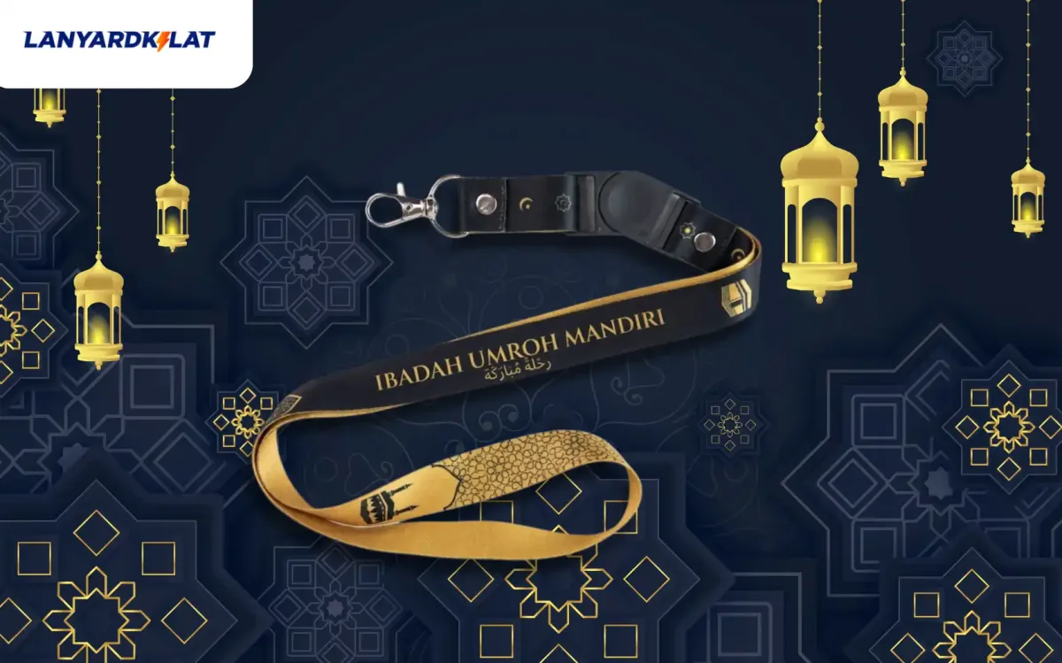 Desain Lanyard Umroh Kombinasi Emas dan Hitam