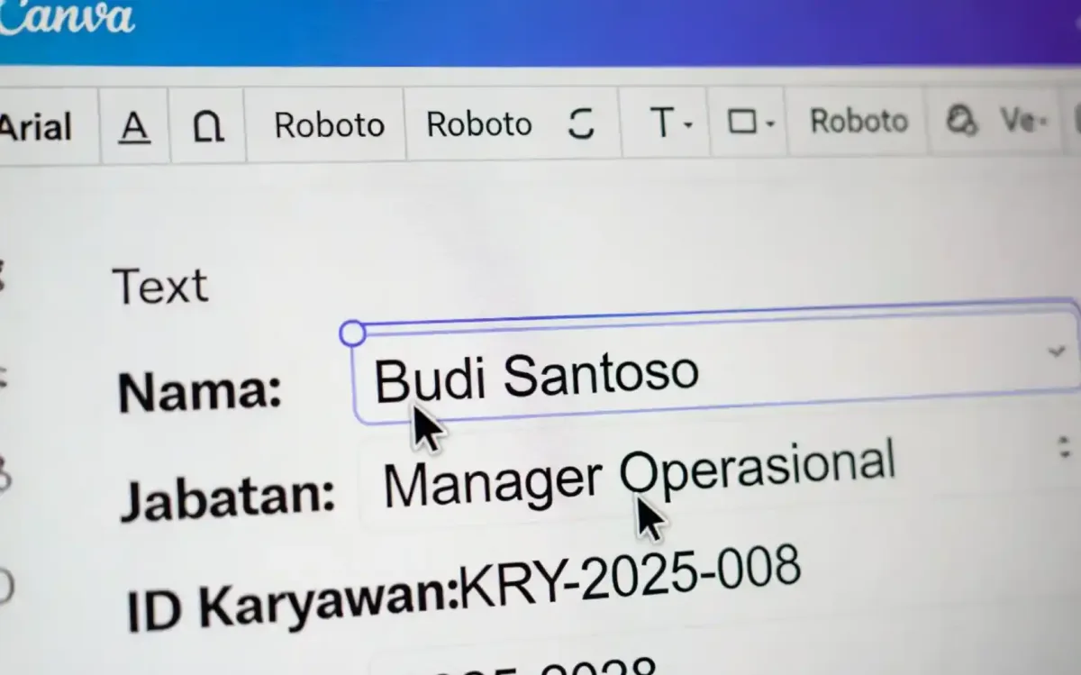 Ubah teks seperti nama, jabatan, dan informasi lainnya