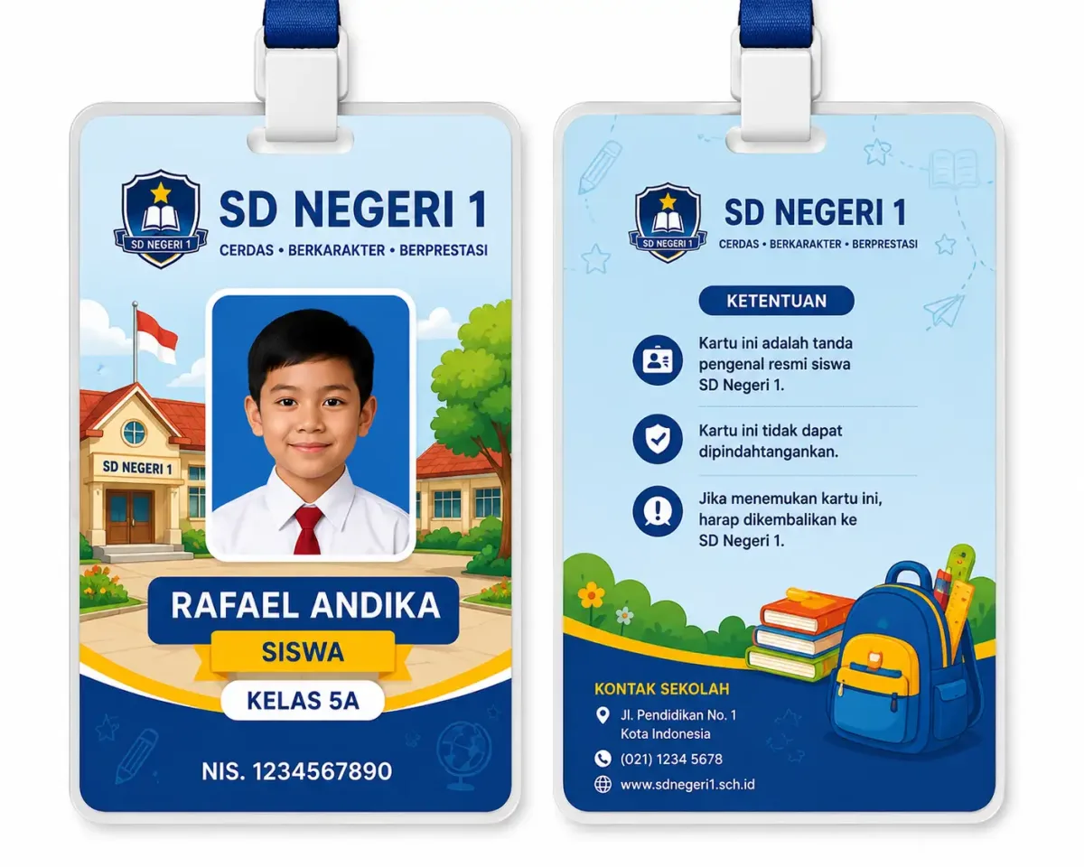 ID Card SD dengan Tema Sekolah