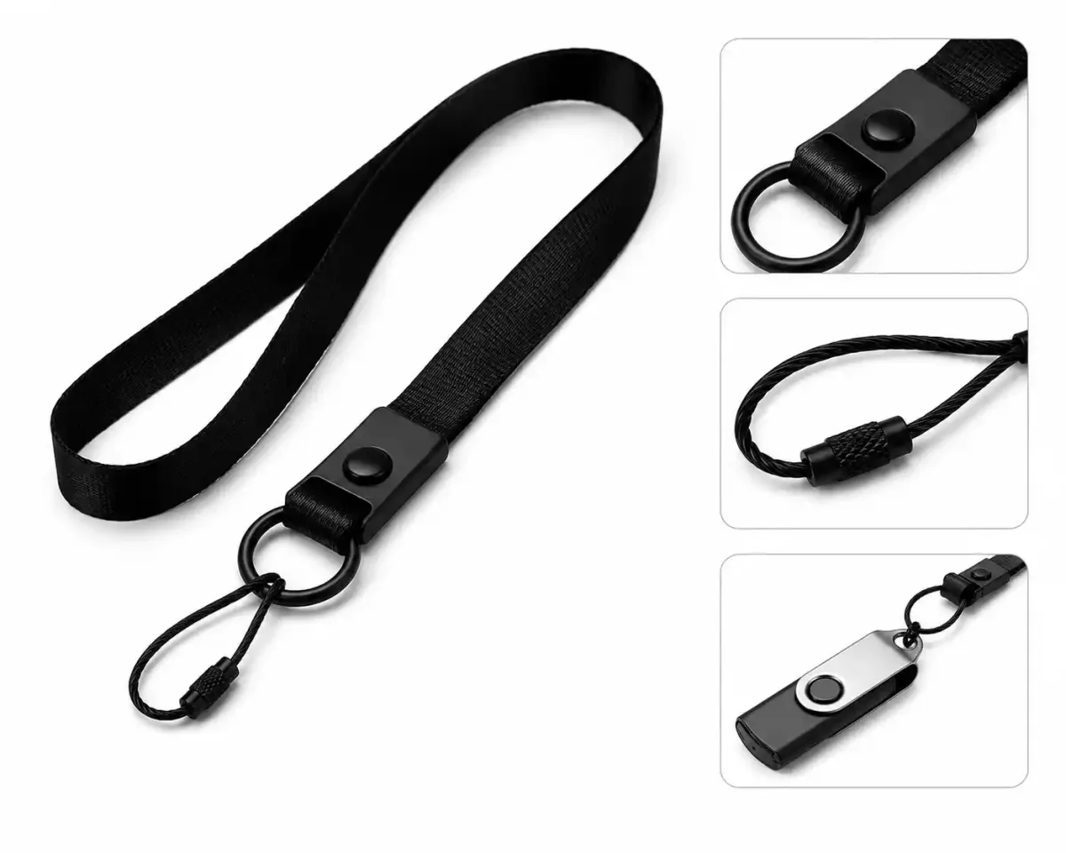 Lanyard Kait Kawat Hitam untuk Flashdisk