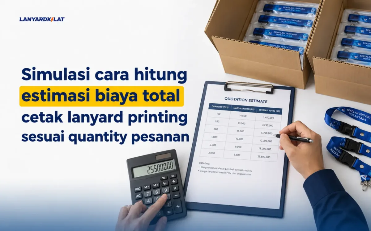 Simulasi cara hitung estimasi biaya total cetak lanyard printing sesuai quantity pesanan