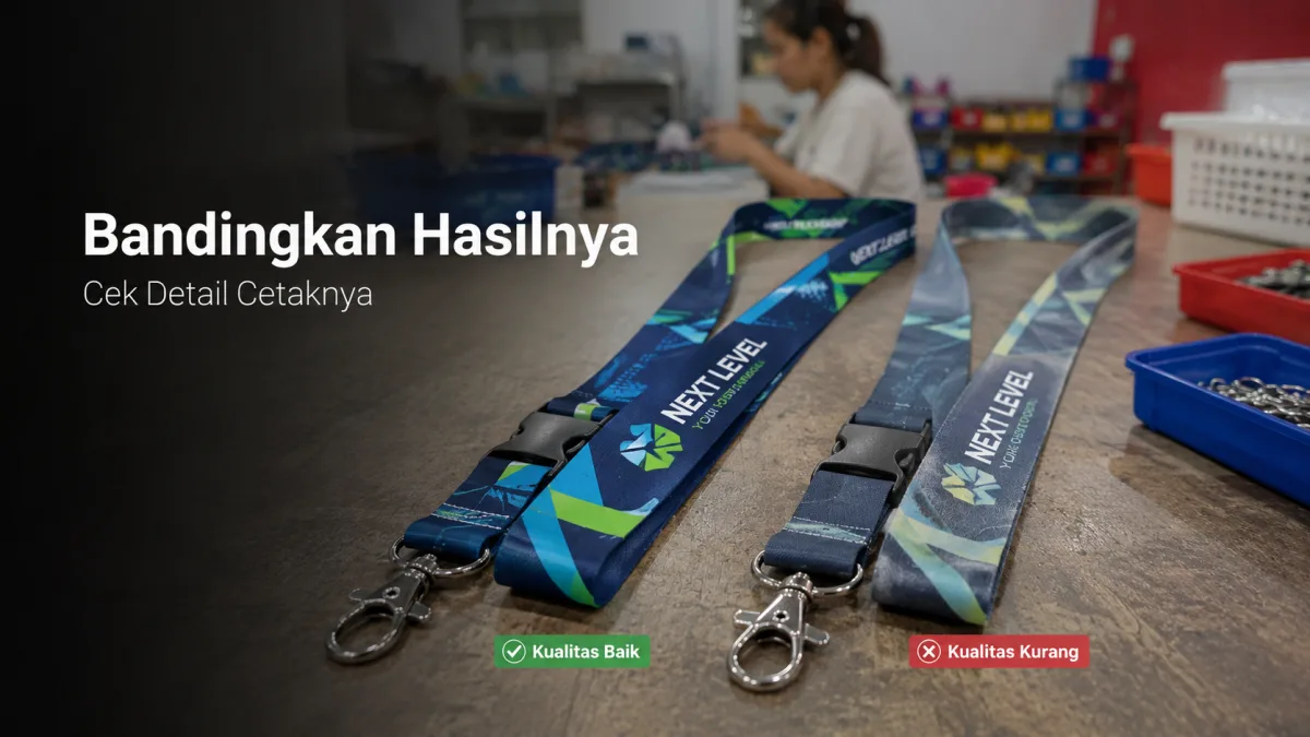Perbandingan kualitas printing lanyard dari ketajaman logo, warna, dan kerapian cetak