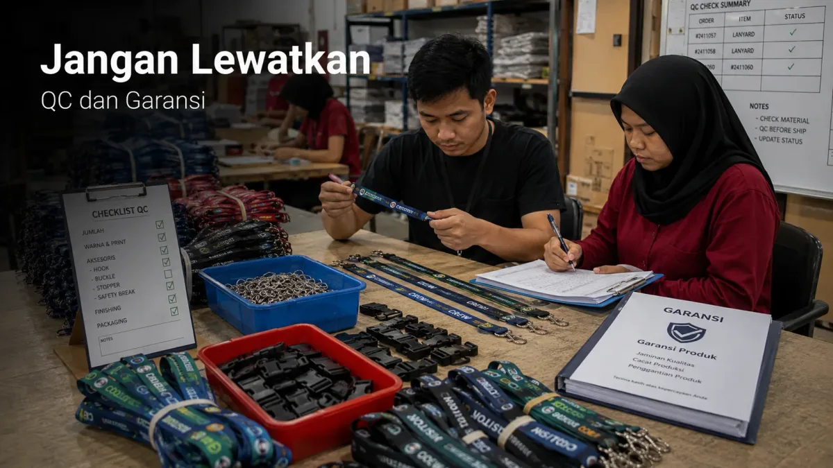 Proses quality control dan pemeriksaan garansi produksi lanyard sebelum pengiriman
