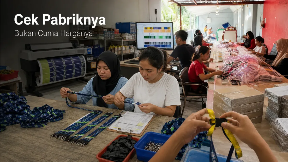 Area pabrik lanyard dengan proses printing dan produksi yang dikerjakan sendiri