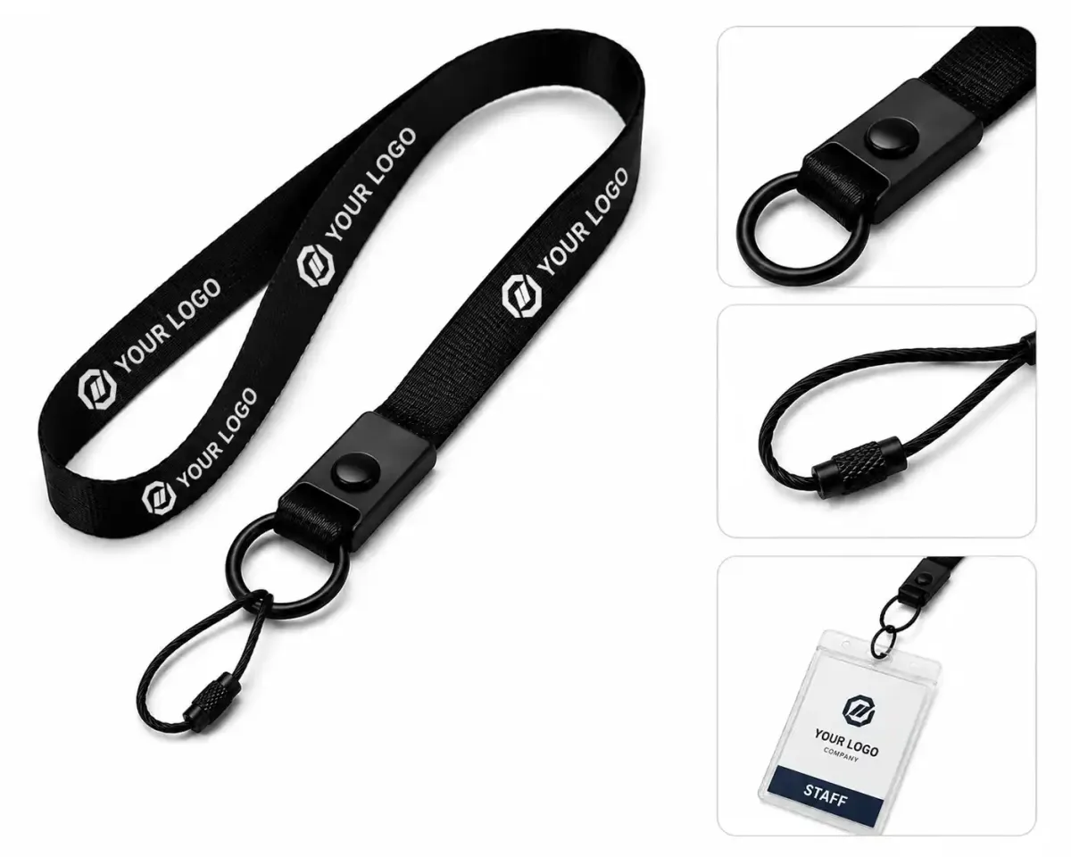 Lanyard Kait Kawat Hitam Custom Logo