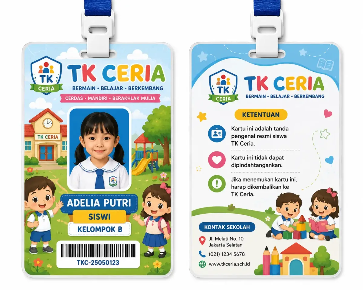 ID Card TK dengan Karakter Anak