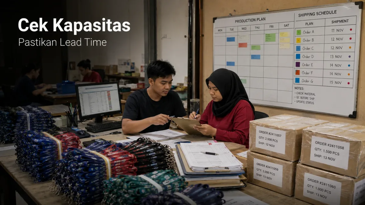 Pemeriksaan kapasitas produksi dan lead time pabrik lanyard untuk pengadaan perusahaan