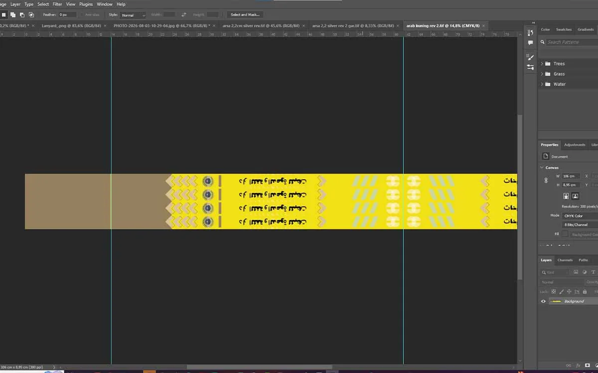 Setting desain lanyard printing full colour Ummah Hamzah Pasuruan sebelum proses produksi.